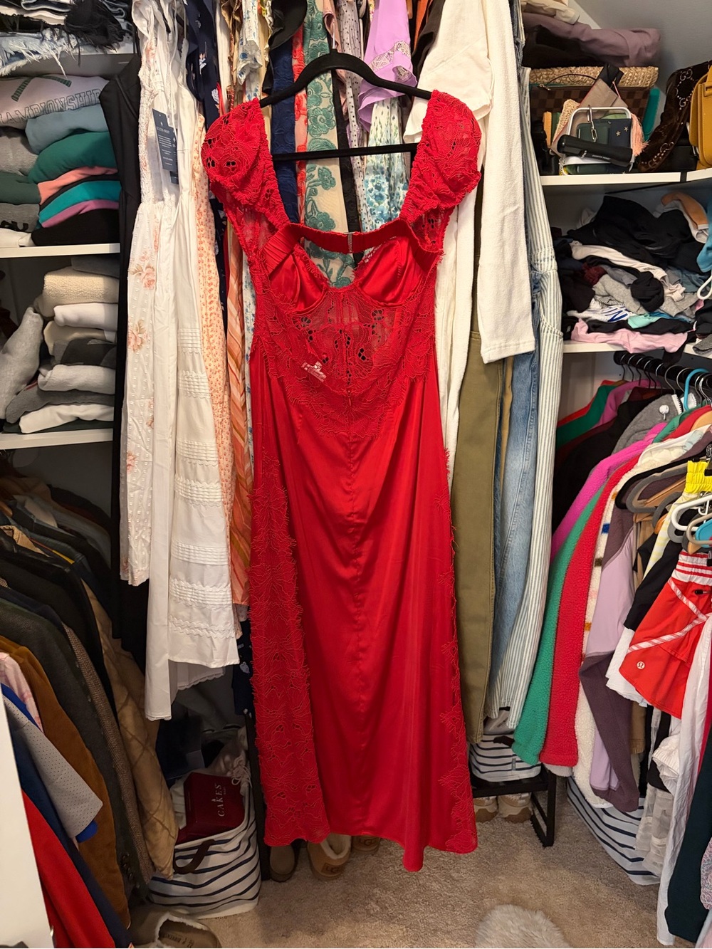 For Love & Lemons Casey Midi Dress RED - Picture 3 of 9
